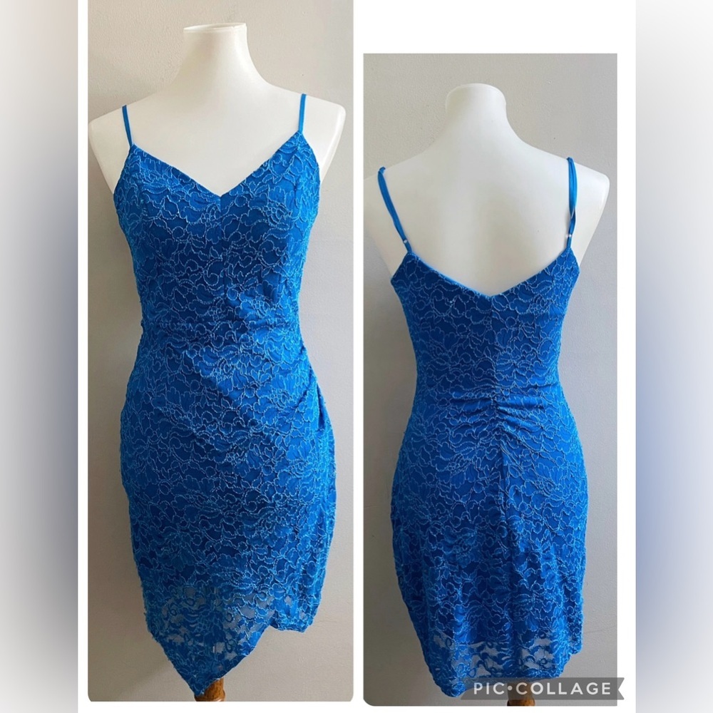 Asymmetrical Lace textured Honey and Rosie Blue Dress Party Fairy Coquette